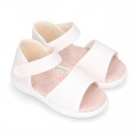 COTTON CANVAS Little Girl Sandal shoes with hook and loop strap closure.