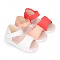 COTTON CANVAS Little Girl Sandal shoes with hook and loop strap closure.