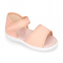 COTTON CANVAS Little Girl Sandal shoes with hook and loop strap closure.