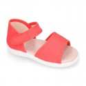 COTTON CANVAS Little Girl Sandal shoes with hook and loop strap closure.