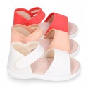 COTTON CANVAS Little Girl Sandal shoes with hook and loop strap closure.