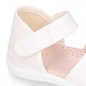 COTTON CANVAS Little Girl Sandal shoes with hook and loop strap closure.