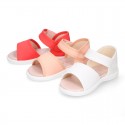 COTTON CANVAS Little Girl Sandal shoes with hook and loop strap closure.