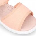 COTTON CANVAS Little Girl Sandal shoes with hook and loop strap closure.