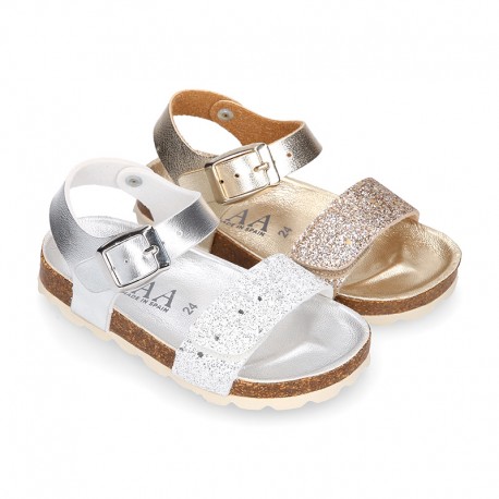 GLITTER METAL Girl sandal shoes BIO style to dress.