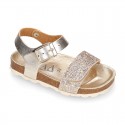 GLITTER METAL Girl sandal shoes BIO style to dress.