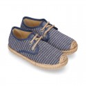 STRIPES design Cotton Canvas Kids Espadrille shoes Laces up style.