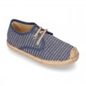 STRIPES design Cotton Canvas Kids Espadrille shoes Laces up style.