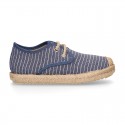 STRIPES design Cotton Canvas Kids Espadrille shoes Laces up style.