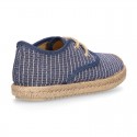 STRIPES design Cotton Canvas Kids Espadrille shoes Laces up style.