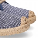 STRIPES design Cotton Canvas Kids Espadrille shoes Laces up style.