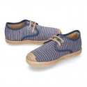 STRIPES design Cotton Canvas Kids Espadrille shoes Laces up style.