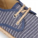 STRIPES design Cotton Canvas Kids Espadrille shoes Laces up style.