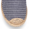 STRIPES design Cotton Canvas Kids Espadrille shoes Laces up style.