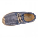 STRIPES design Cotton Canvas Kids Espadrille shoes Laces up style.