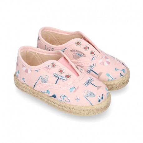 BEACH design cotton canvas Kids Sneaker style espadrille shoes.