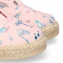 BEACH design cotton canvas Kids Sneaker style espadrille shoes.