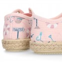 BEACH design cotton canvas Kids Sneaker style espadrille shoes.