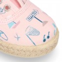 BEACH design cotton canvas Kids Sneaker style espadrille shoes.