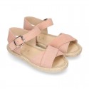 Crossed straps design suede leather little girl espadrille shoes SANDAL style.