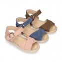 Crossed straps design suede leather little girl espadrille shoes SANDAL style.