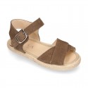 Crossed straps design suede leather little girl espadrille shoes SANDAL style.