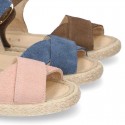 Crossed straps design suede leather little girl espadrille shoes SANDAL style.