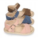 Crossed straps design suede leather little girl espadrille shoes SANDAL style.