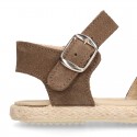 Crossed straps design suede leather little girl espadrille shoes SANDAL style.