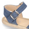 Crossed straps design suede leather little girl espadrille shoes SANDAL style.