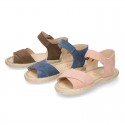 Crossed straps design suede leather little girl espadrille shoes SANDAL style.