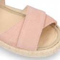 Crossed straps design suede leather little girl espadrille shoes SANDAL style.