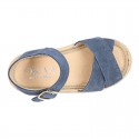 Crossed straps design suede leather little girl espadrille shoes SANDAL style.