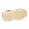 Crossed straps design suede leather little girl espadrille shoes SANDAL style.