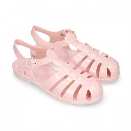 Women classic jelly shoes sandal style for the Beach and Pool in MAKEUP PINK color.