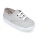 Cotton canvas Kids sneaker shoes BAMBA style with laces closure.