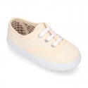 Cotton canvas Kids sneaker shoes BAMBA style with laces closure.