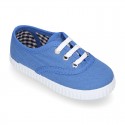 Cotton canvas Kids sneaker shoes BAMBA style with laces closure.