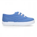 Cotton canvas Kids sneaker shoes BAMBA style with laces closure.