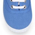 Cotton canvas Kids sneaker shoes BAMBA style with laces closure.