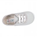 Cotton canvas Kids sneaker shoes BAMBA style with laces closure.