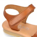 Nappa leather Crossed straps Girl sandal shoes with hook and loop closure.