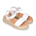 Nappa leather Girl platform sandal shoes espadrille style.