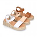 Nappa leather Girl platform sandal shoes espadrille style.