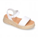 Nappa leather Girl platform sandal shoes espadrille style.