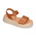 Nappa leather Girl platform sandal shoes espadrille style.