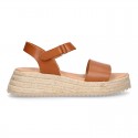 Nappa leather Girl platform sandal shoes espadrille style.