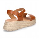 Nappa leather Girl platform sandal shoes espadrille style.