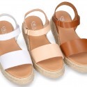 Nappa leather Girl platform sandal shoes espadrille style.