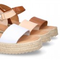 Nappa leather Girl platform sandal shoes espadrille style.